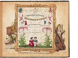 un vieux livre sur lequel figure l'image d'un garçon et d'une fille assis sur un banc