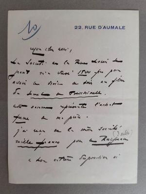 la lettre est rédigée en français sur une feuille de papier