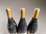 two bottles of wine sitting on top of a table next to each other