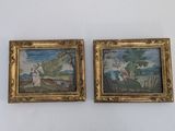 deux tableaux encadrés représentant une femme et un homme dans un paysage