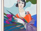 a painting of a woman with flowers in her hand