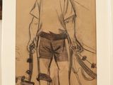 a drawing of a man with a gun on a table