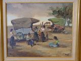a painting of a group of people on the beach