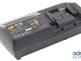 a black battery charger with two batteries on top of it