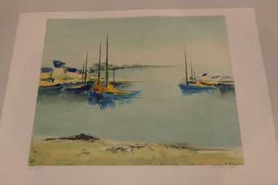 Louis LAMARQUE (1912- 1991) " Le port" Lithographie signée e…