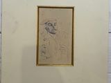drawing of a man with a hat and a cane in a frame