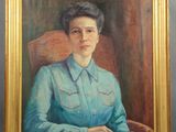 tableau représentant une femme en chemise bleue, assise sur une chaise