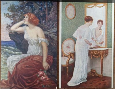 deux photos d'une femme en robe blanche et d'une femme en robe rouge
