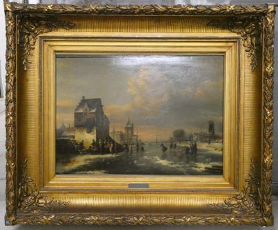 an image of a painting of a river scene with a boat in the water