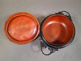 pair of copper plated bowls with handles and handles
