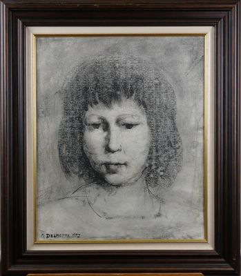 Tableau Lavis s/papier -Portrait de jeune fille- daté 1957 s…