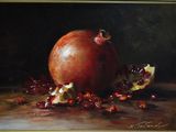 a painting of a pomegranate on a table