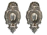 pair of antique silver plated wall sconces with mother of pearl in center