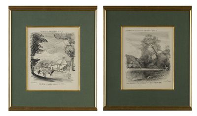 two framed prints of a man and a woman in a boat
