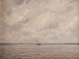 a painting of a sailboat in the middle of the water