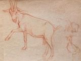 dessin représentant une chèvre et un chat sur une feuille de papier