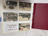 a red book with pictures of a train on it