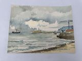a picture of a painting of a boat in the water