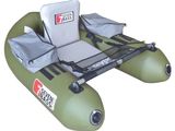 an inflatable raft with two seats and a cooler on it