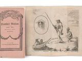 an old book with a picture of a man holding a fishing rod