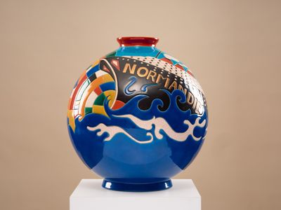 LONGWY "NORMANDIE" Vase boule coloniale en faïence émaillée …