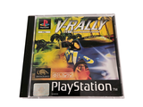 the sony playstation is sitting on a white surface with a video game in front of it
