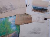 a bunch of drawings on a refrigerator with pictures on it