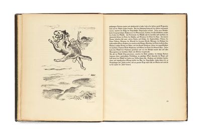 an open book with a drawing of a man riding a horse