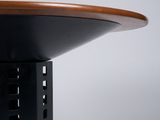 a close up of a table with a wooden top