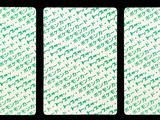 two green playing cards with writing on them on a black background