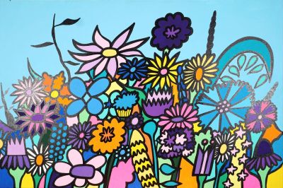 une peinture représentant un bouquet de fleurs dans un vase