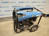 an image of a blue and black generator on wheels