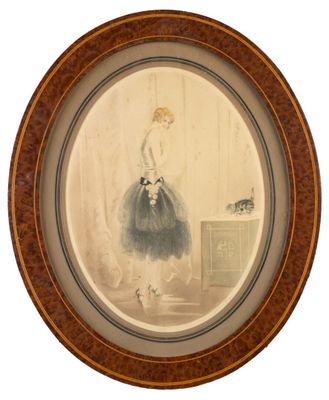 painting of a woman in a ballerina dress in a wooden frame
