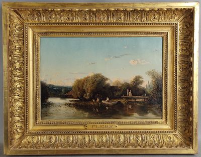 Camille FLERS (1802-1868). 'Marais aux pêcheurs'.