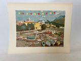 a picture of a painting of boats in a harbor