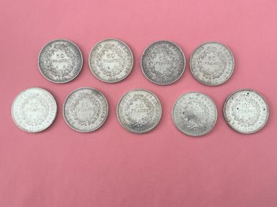 9 pièces de 50 francs Hercule Argent 900‰ (1974, 1975, 4x197…