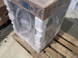 a box with a speaker on top of it on a pallet