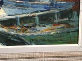a painting of a boat on display in a museum