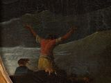 a painting of a man standing on top of a hill