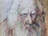 drawing of a man with a long beard and a beardless face