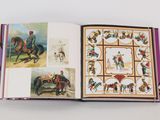 an open book with pictures of people riding horses