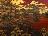 une image d'une peinture d'un paysage avec des arbres