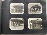an old black and white photo of a group of people standing in front of an airplane
