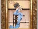 tableau représentant une femme en robe bleue, assise sur une chaise
