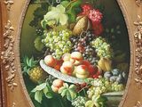 a picture of a painting of fruit on a table