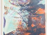 abstract painting of a mountain landscape with orange and blue colors