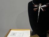 un collier orné d'une libellule, posé à côté d'un coffret à bijoux