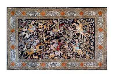 Fin et original Ghoum en soie - Iran - Époque du Shah