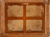 a wooden window with a glass pane in the middle of it