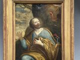 an old painting of a man holding a bird in his hand